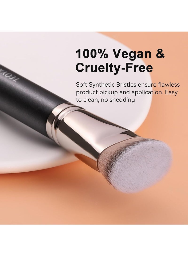 TEOYALL Flat Top Contour Brsuh, Soft Dense Synthetic Bristles Sculpt Contour Blending Buffing Brush For Liquid Cream Contour Bronzer