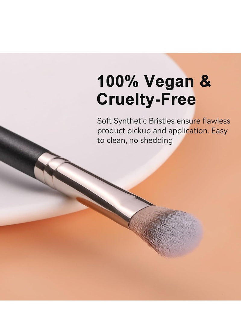 TEOYALL Highlighter Brush, Small Plush Fluflly Synthetic Bristles Tapered Under Eye Setting Brush for Bronzer Cheek with Loose Powder