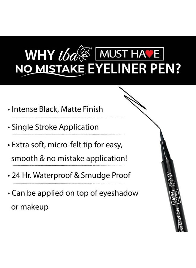 Must Have No Mistake Eyeliner Pen - Deep Black 1.1Ml For Eye Makeup Ultra Matte Finish Smudgeproof Waterproof & Transferproof 24 Hr Long Stay Formula | Halal Certified & Vegan Makeup