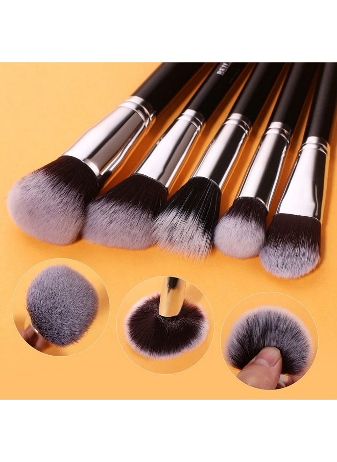 BEILI Makeup Brushes | Set Of 20Pc Makeup Brushes For Professionals | Classic Black & Silver Color Synthetic Kabuki Foundation Blending Brush | Make Up Applicators Brush Set
