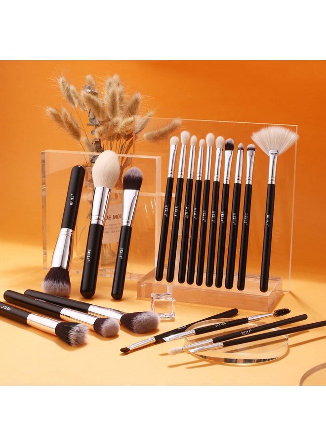 BEILI Makeup Brushes | Set Of 20Pc Makeup Brushes For Professionals | Classic Black & Silver Color Synthetic Kabuki Foundation Blending Brush | Make Up Applicators Brush Set