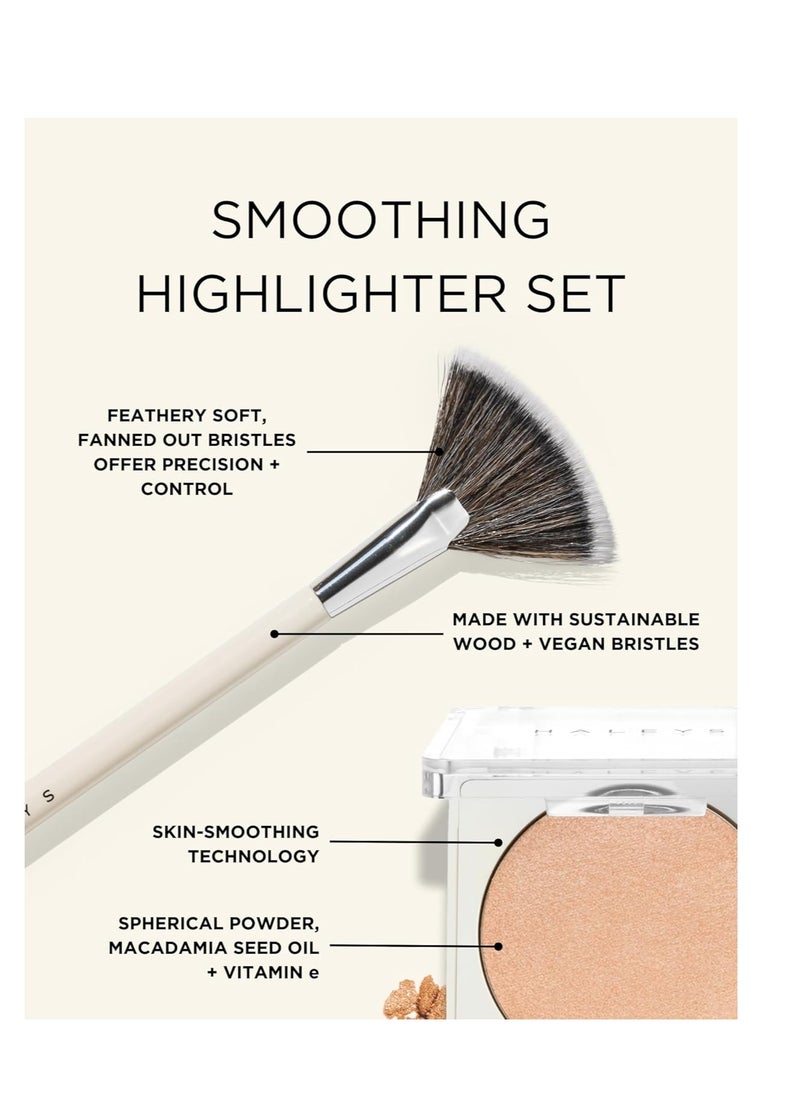 HALEYS Fan Brush VEGAN+CRUELTY-FREE, Sustainable Wood, Vegan Bristles for Airbrushed Finish, For highlighter application, Streak-free, Perfect Blending, Blurs, Smooths with Control