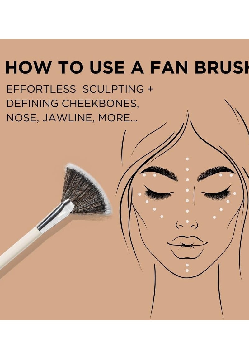 HALEYS Fan Brush VEGAN+CRUELTY-FREE, Sustainable Wood, Vegan Bristles for Airbrushed Finish, For highlighter application, Streak-free, Perfect Blending, Blurs, Smooths with Control