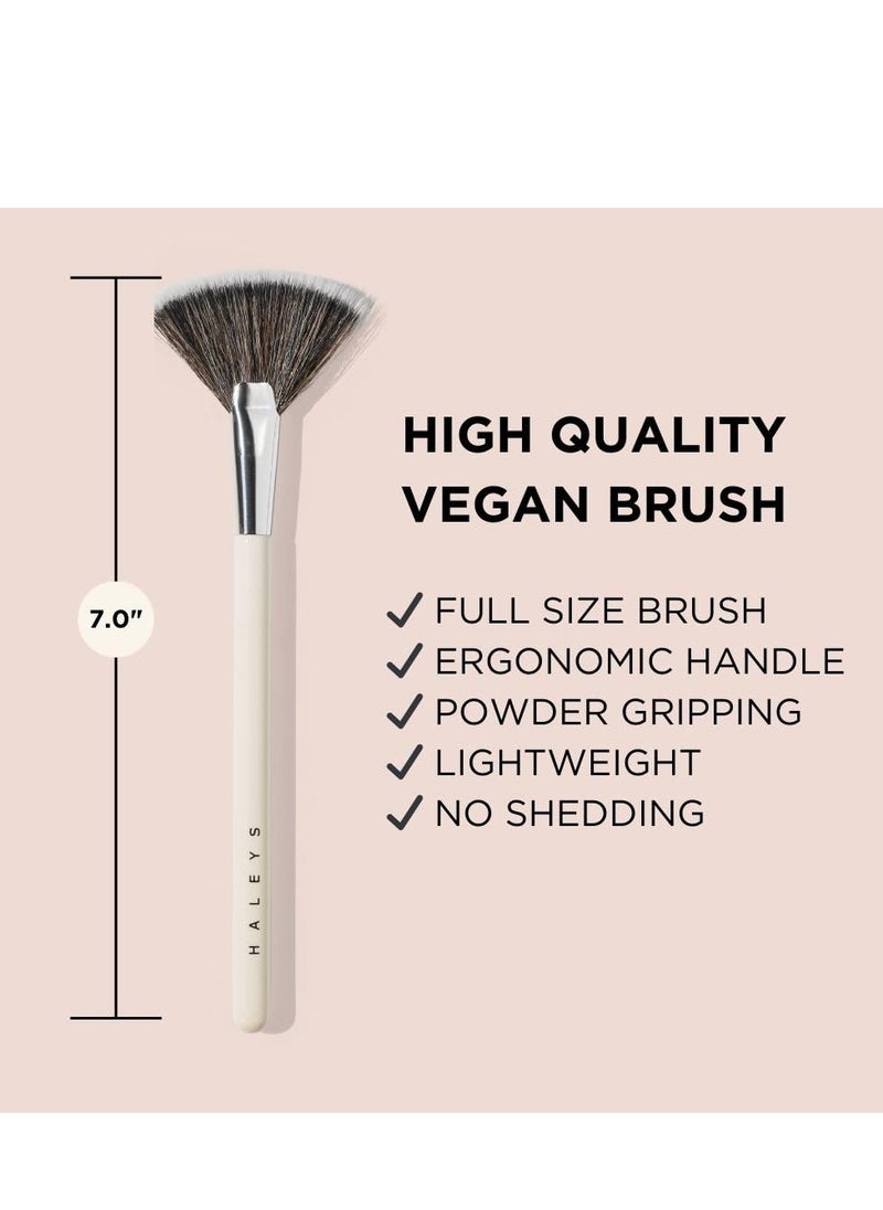 HALEYS Fan Brush VEGAN+CRUELTY-FREE, Sustainable Wood, Vegan Bristles for Airbrushed Finish, For highlighter application, Streak-free, Perfect Blending, Blurs, Smooths with Control