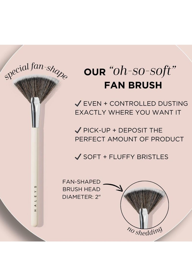 HALEYS Fan Brush VEGAN+CRUELTY-FREE, Sustainable Wood, Vegan Bristles for Airbrushed Finish, For highlighter application, Streak-free, Perfect Blending, Blurs, Smooths with Control