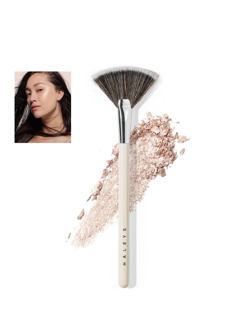 HALEYS Fan Brush VEGAN+CRUELTY-FREE, Sustainable Wood, Vegan Bristles for Airbrushed Finish, For highlighter application, Streak-free, Perfect Blending, Blurs, Smooths with Control