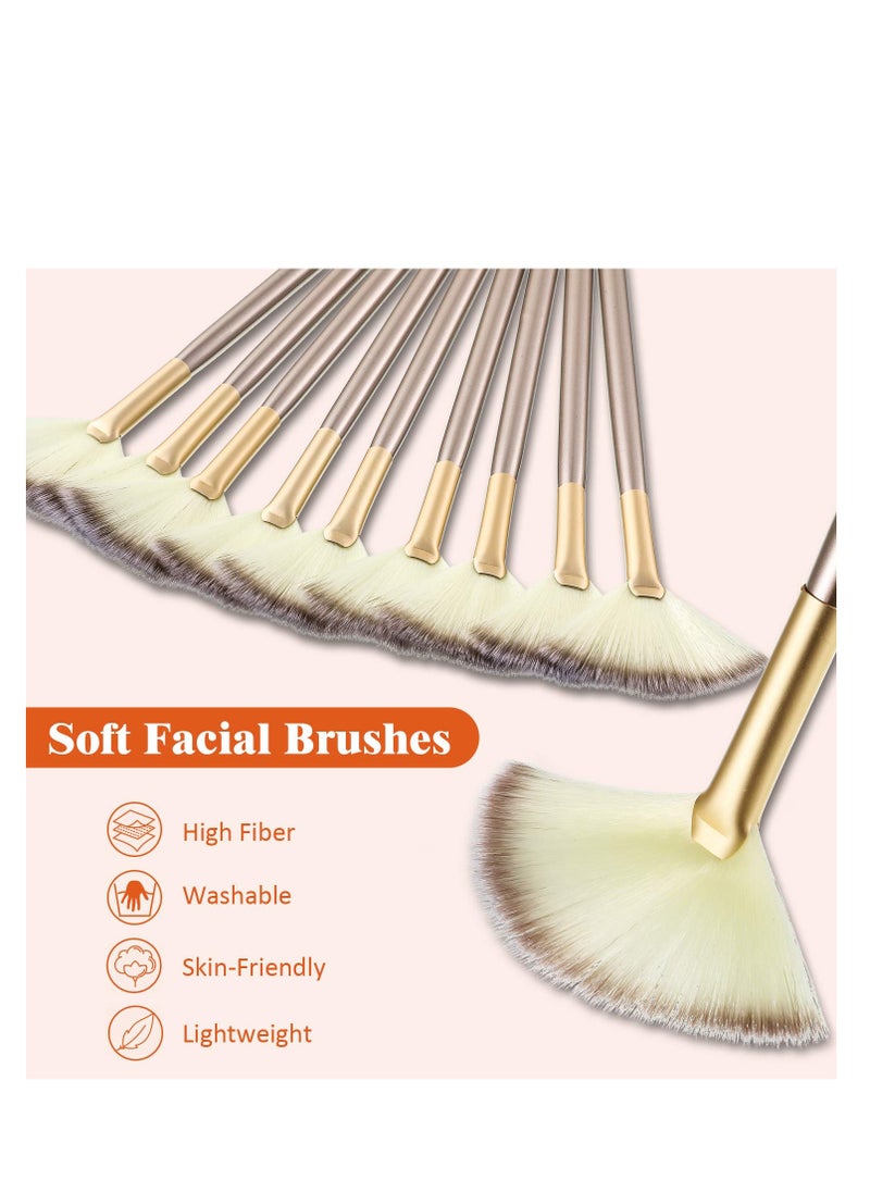 9 Pieces Facial Fan Mask Brushes, Soft Facial Applicator Brushes Tools for Peel Glycolic Makeup for Mud Cream (Champagne)