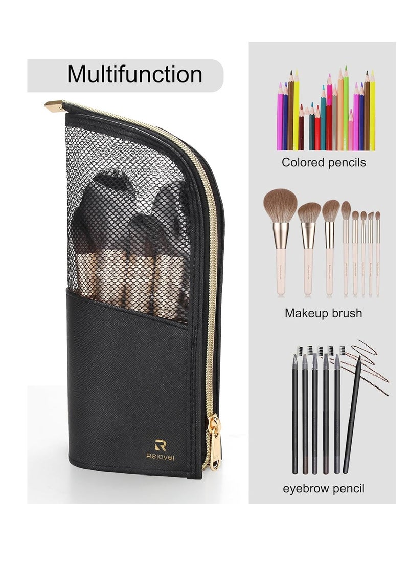 Relavel Makeup Brush Organizer Bag,High Capacity Portable Stand-Up Makeup Brush Holder,Professional Artist Makeup Brush Sets Case Waterproof Dust-proof Makeup Brush Cup