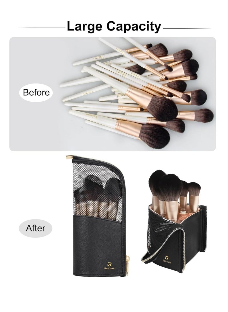 Relavel Makeup Brush Organizer Bag,High Capacity Portable Stand-Up Makeup Brush Holder,Professional Artist Makeup Brush Sets Case Waterproof Dust-proof Makeup Brush Cup