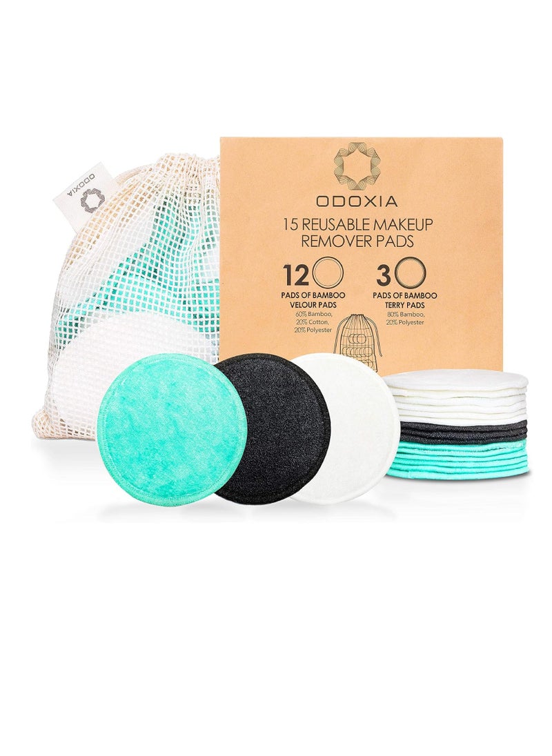 Reusable Makeup Remover Pads | Eco Friendly & Zero Waste Cotton Rounds | Beauty Products | 15 Natural & Organic Face Pads with Laundry Bag | Soft for All Skin Types | Bamboo Wipes for Facial Cleansing