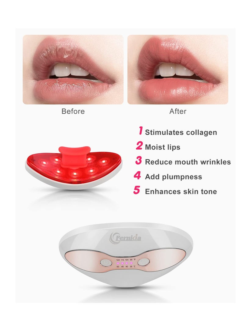 Red Light Device, FERNIDA 2 in 1 Lip and Eye Care Tool with Heated for Anti-Aging, Smooth Lip Wrinkles, Lip Plumper and Reduce Dark Circles, 4 Levels Heating Temps, White