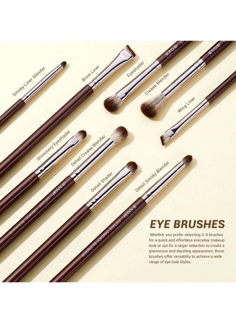 Jessup Eye Makeup Brushes Set Professional 15pcs Brown Eyeshadow Brush Eyebrow Concealer Eyeliner Blending Brush for Makeup Premium Synthetic Eye Brush Set T499