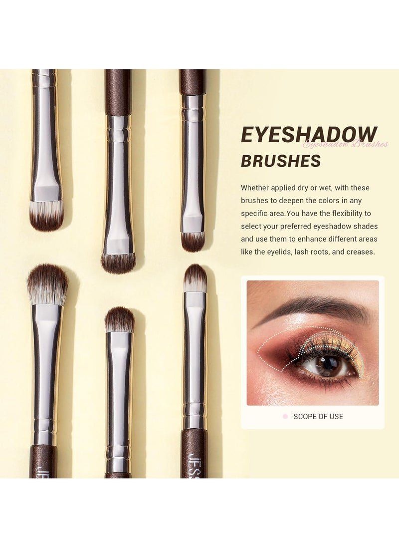 Jessup Eye Makeup Brushes Set Professional 15pcs Brown Eyeshadow Brush Eyebrow Concealer Eyeliner Blending Brush for Makeup Premium Synthetic Eye Brush Set T499