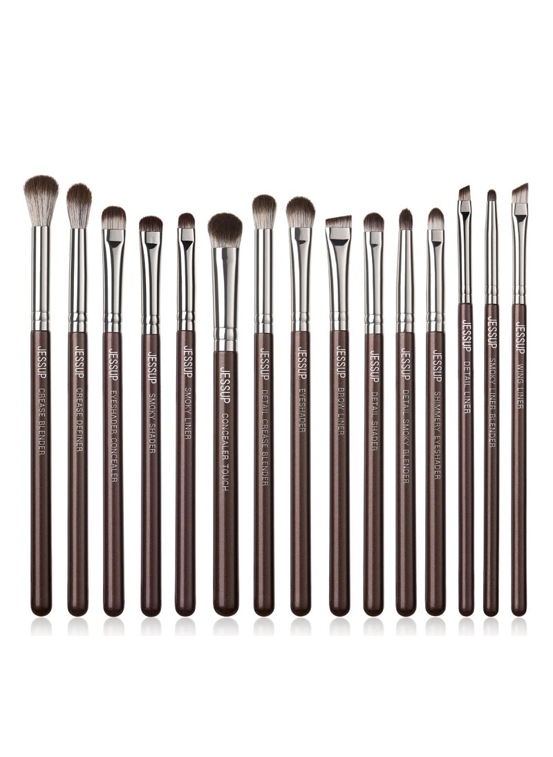 Jessup Eye Makeup Brushes Set Professional 15pcs Brown Eyeshadow Brush Eyebrow Concealer Eyeliner Blending Brush for Makeup Premium Synthetic Eye Brush Set T499