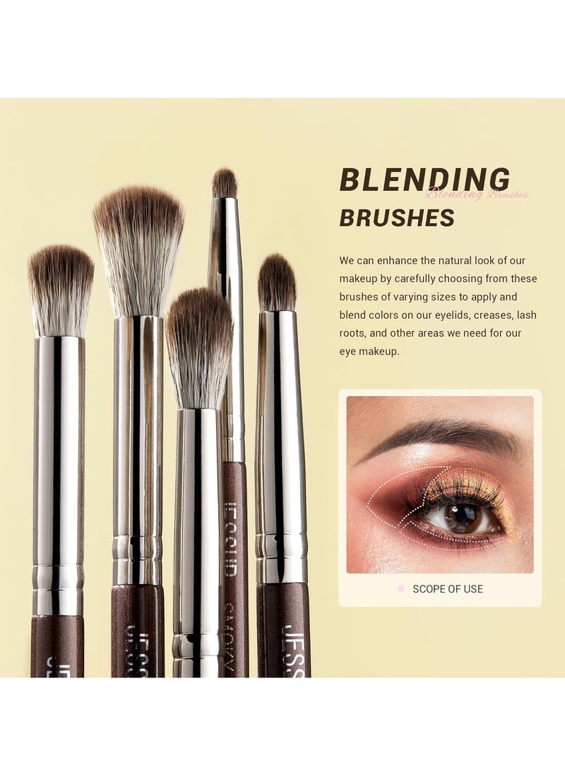 Jessup Eye Makeup Brushes Set Professional 15pcs Brown Eyeshadow Brush Eyebrow Concealer Eyeliner Blending Brush for Makeup Premium Synthetic Eye Brush Set T499