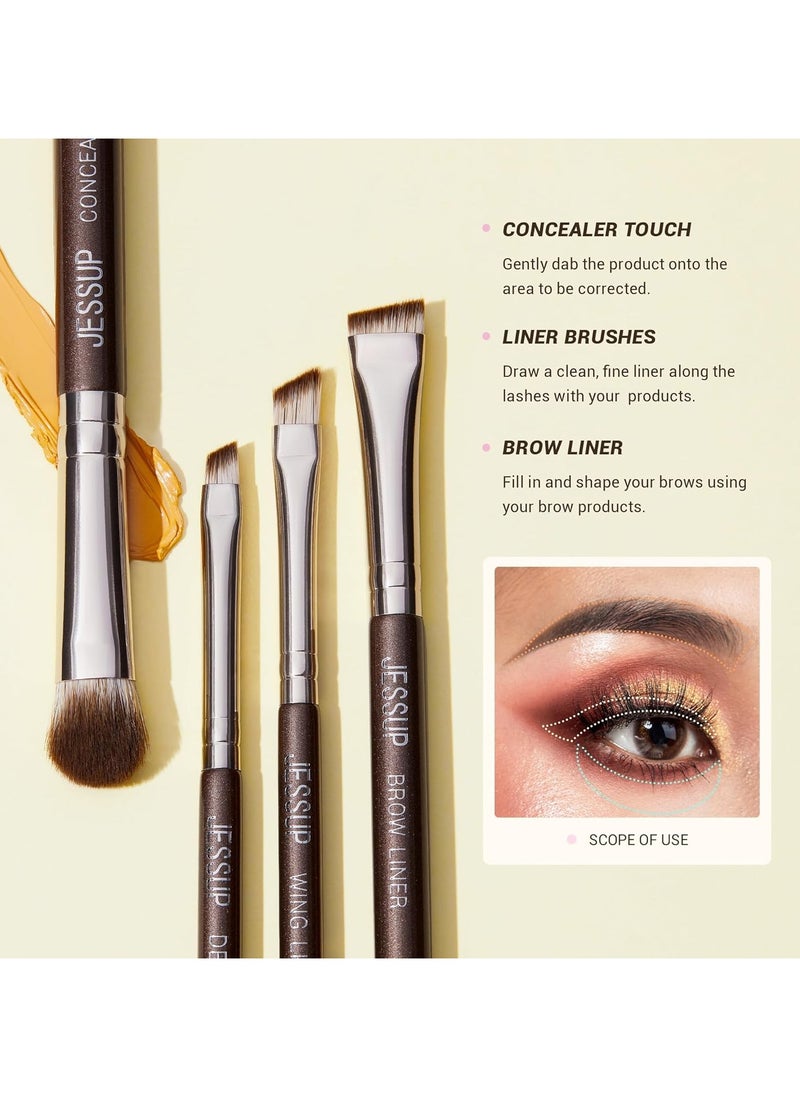 Jessup Eye Makeup Brushes Set Professional 15pcs Brown Eyeshadow Brush Eyebrow Concealer Eyeliner Blending Brush for Makeup Premium Synthetic Eye Brush Set T499