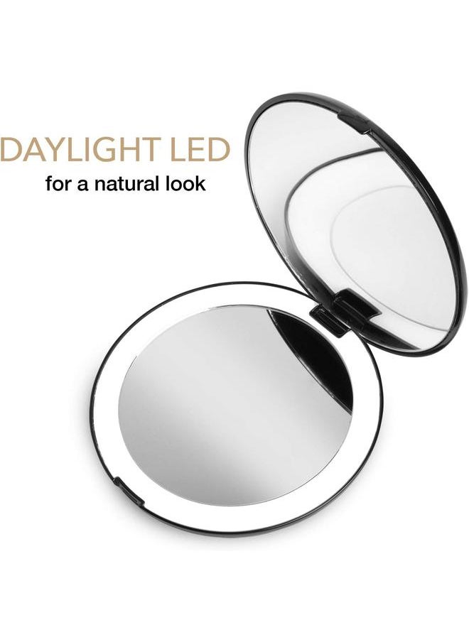 bluejw LED Lighted Travel Makeup Mirror, 1x/10x Magnification - Daylight LED, Compact, Portable, Large 5” Wide Illuminated Folding Mirror