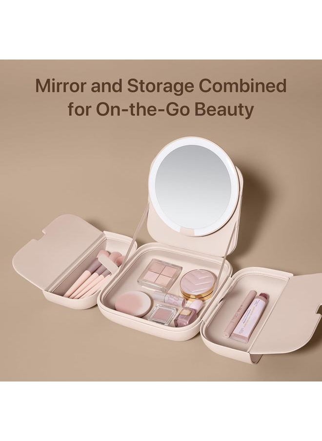 bluejw M2 LumoCube Makeup Mirror with Bag - Portable LED Makeup Mirror with Lights, 5-Level Brightness, 3-Color Lights - Travel Makeup Organizer - Pink