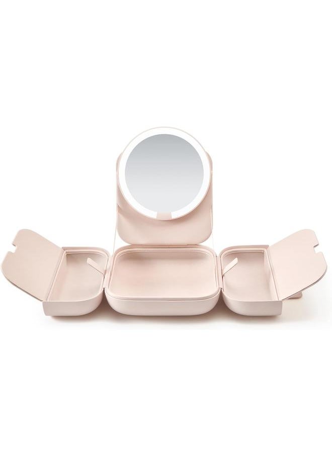 bluejw M2 LumoCube Makeup Mirror with Bag - Portable LED Makeup Mirror with Lights, 5-Level Brightness, 3-Color Lights - Travel Makeup Organizer - Pink