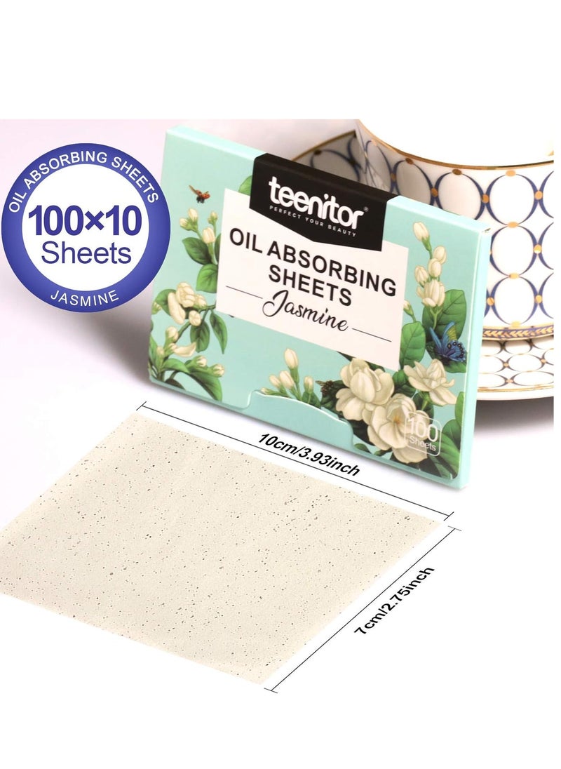 Teenitor Oil Absorbing Sheets for Face, 1000 Sheets Jasmine Oil Blotting Paper for Oily Skin, Natural Oil Control Film Oil Blotting Sheets for Face Men Women, Face Oil Sheets