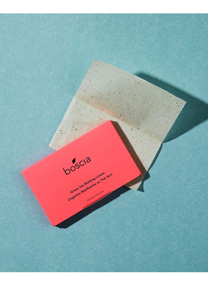 boscia Green Tea Blotting Linens - Vegan, Cruelty-Free, Natural Skin Care - Oil Blotting Sheets for Face - For Combination to Oily Skin Types - Travel Size - 100 Sheets