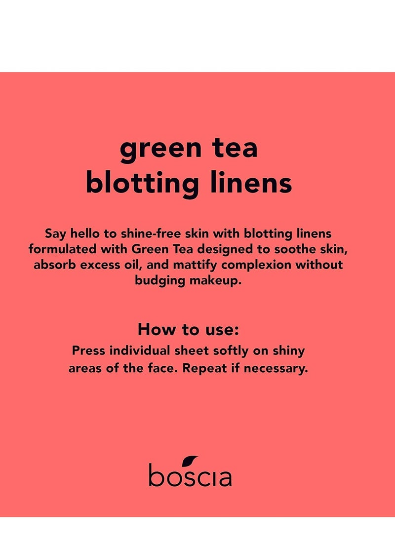 boscia Green Tea Blotting Linens - Vegan, Cruelty-Free, Natural Skin Care - Oil Blotting Sheets for Face - For Combination to Oily Skin Types - Travel Size - 100 Sheets