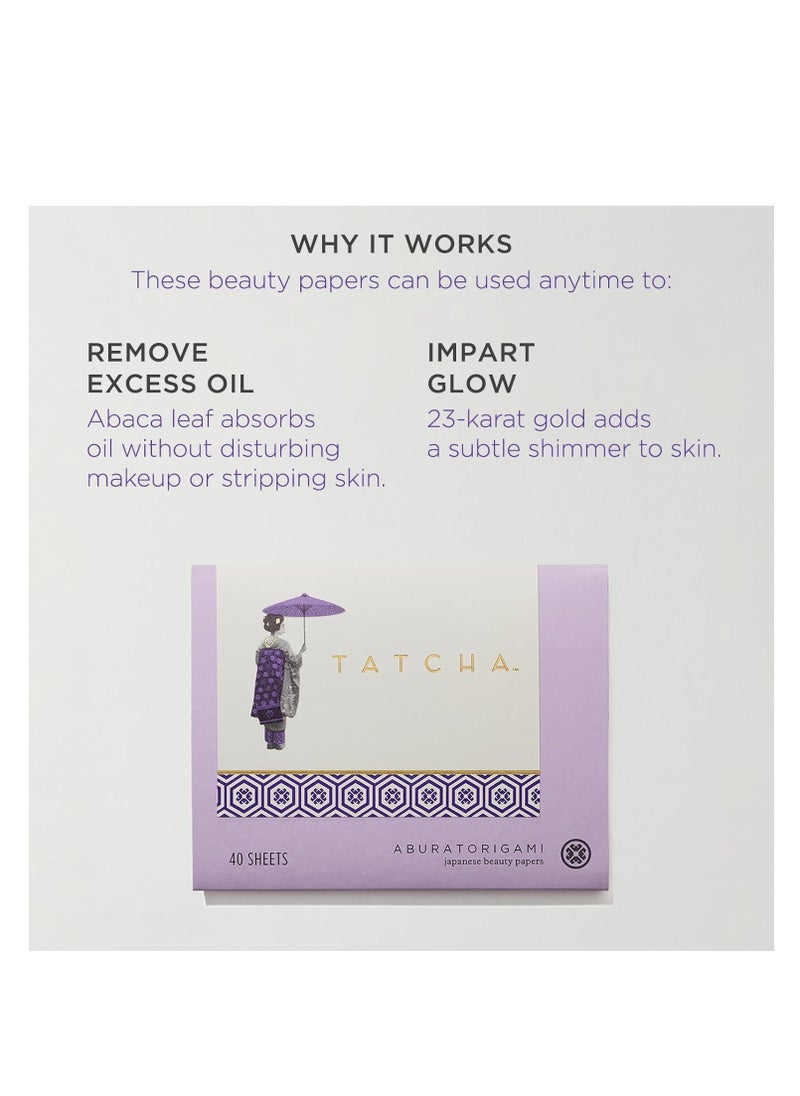 Tatcha Aburatorigami Blotting Papers: 100% Natural Abaca Leaf & Gold Flakes Absorb Excess Oil (40 Pack)