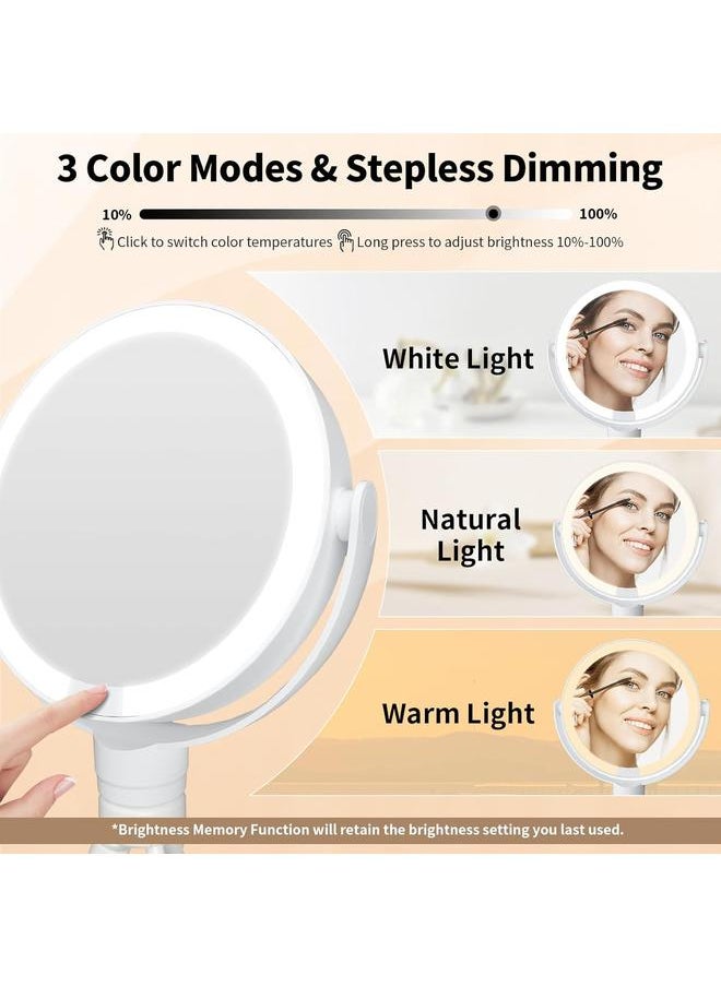 bluejw Lighted Makeup Mirror, 1X/10X Double Sided LED Magnifying Mirror, 3 Color Lights Touch Dimmable Rechargeable Portable Travel Makeup Mirror with Detachable Stand,White