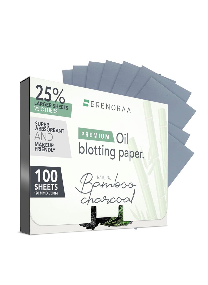 Premium Natural Bamboo Charcoal Oil Blotting Sheets for Face - 1x100 Sheets with Extra Large 5x3