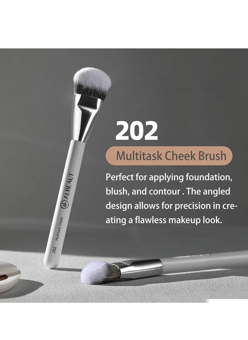 Blush Brush, Angled Contoured for Flawless Face Foundation Liquid Cream Cheek Makeup Multitask 202