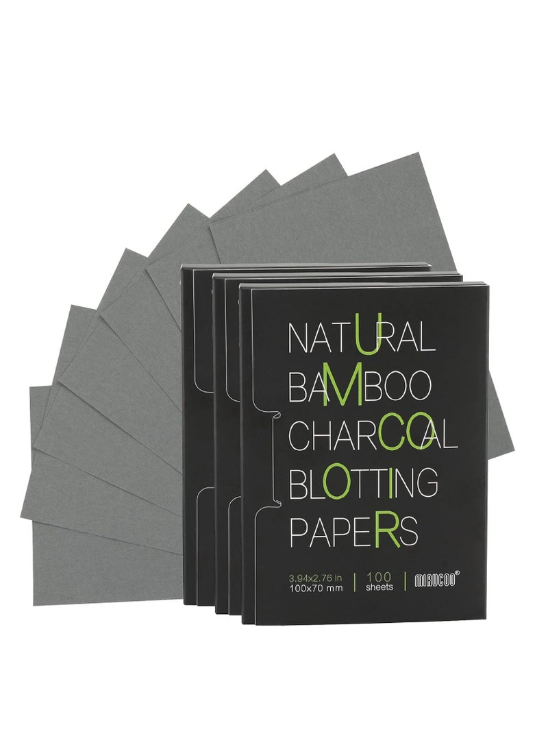 300 Count Natural Bamboo Charcoal Blotting Papers Organic Facial Oil Absorbing Sheets for Oily Skin Care Daily Oil Control Linen Tissues (100 PCS/PK, 3 PKS)