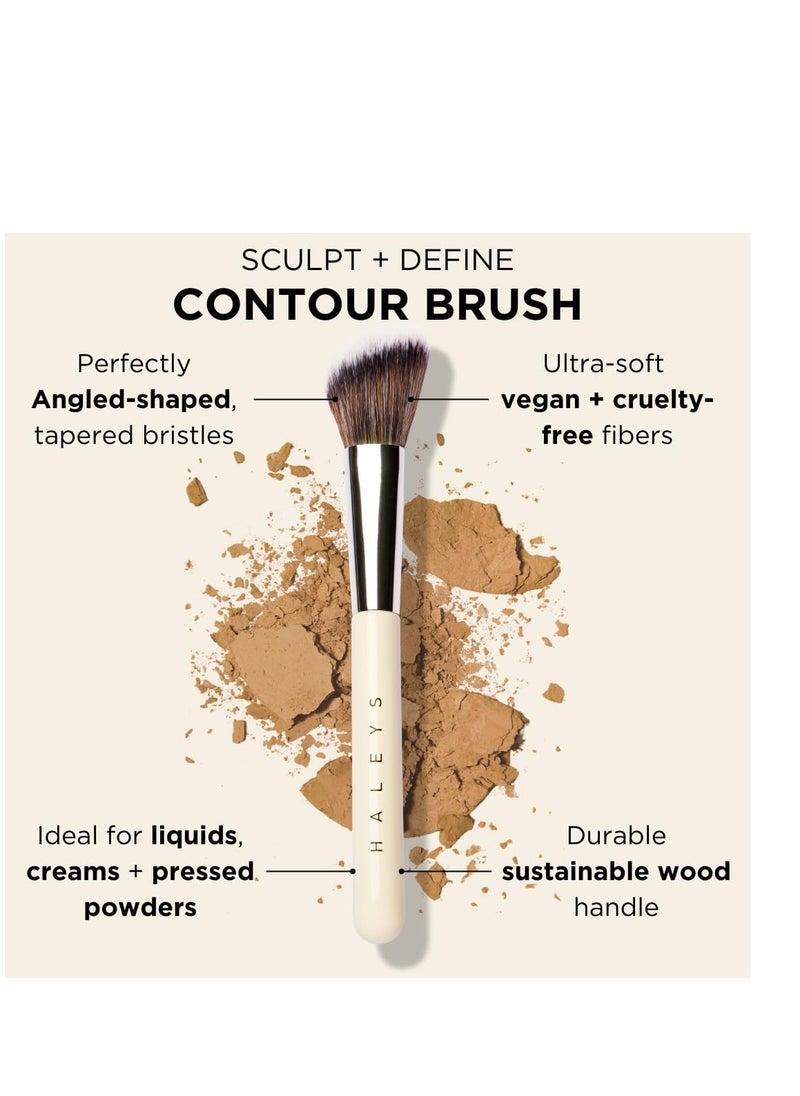 HALEYS Contour Brush VEGAN + CRUELTY-FREE, Angled & Tapered with Fluffy Bristles, Ideal for powder, cream, liquid, Use with blush, contour, bronzer, Sustainable Wood