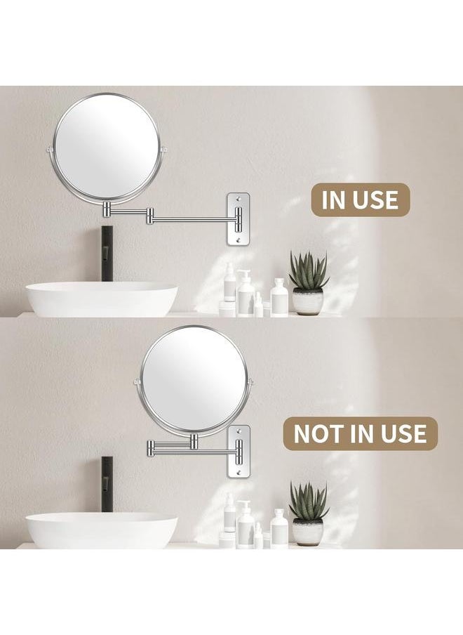 9” Large Wall Mounted Makeup Mirror 1X/7X Double-Side Bathroom Magnifying Mirror 360 Swivel Vanity Mirror Extendable Shaving Wall Mount Cosmetic Mirror for Men and Women, Chrome