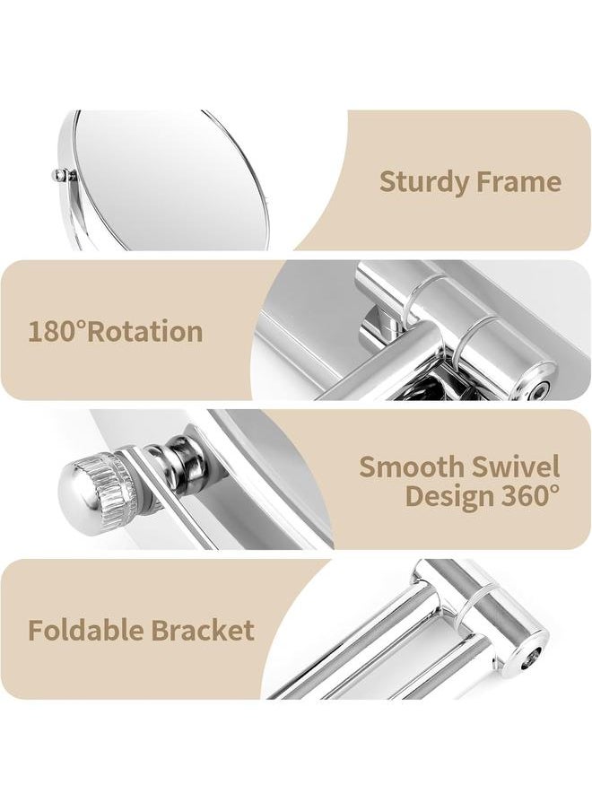 9” Large Wall Mounted Makeup Mirror 1X/7X Double-Side Bathroom Magnifying Mirror 360 Swivel Vanity Mirror Extendable Shaving Wall Mount Cosmetic Mirror for Men and Women, Chrome