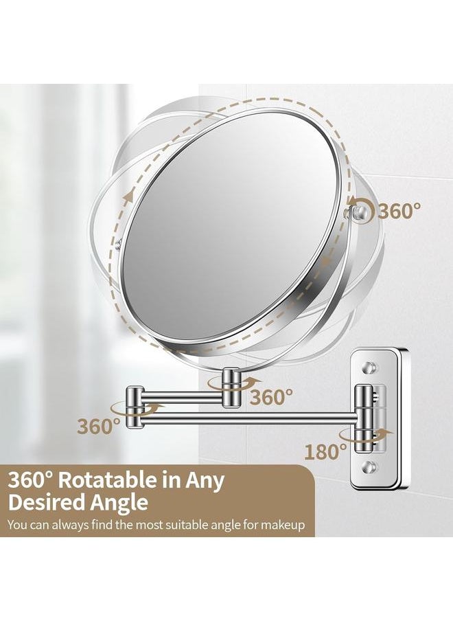 9” Large Wall Mounted Makeup Mirror 1X/7X Double-Side Bathroom Magnifying Mirror 360 Swivel Vanity Mirror Extendable Shaving Wall Mount Cosmetic Mirror for Men and Women, Chrome