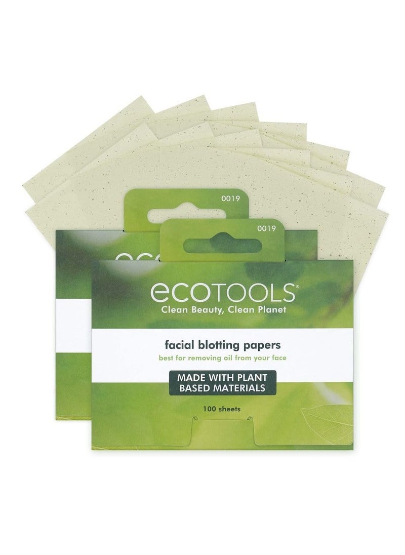 EcoTools Natural Oil Absorbing Facial Blotting Papers, Plant-Based Materials, Makeup Friendly, Removes Excess Oil, Travel Sized, Easy To Use, Perfect For Oily & Shiny Skin, 200 Sheet Count