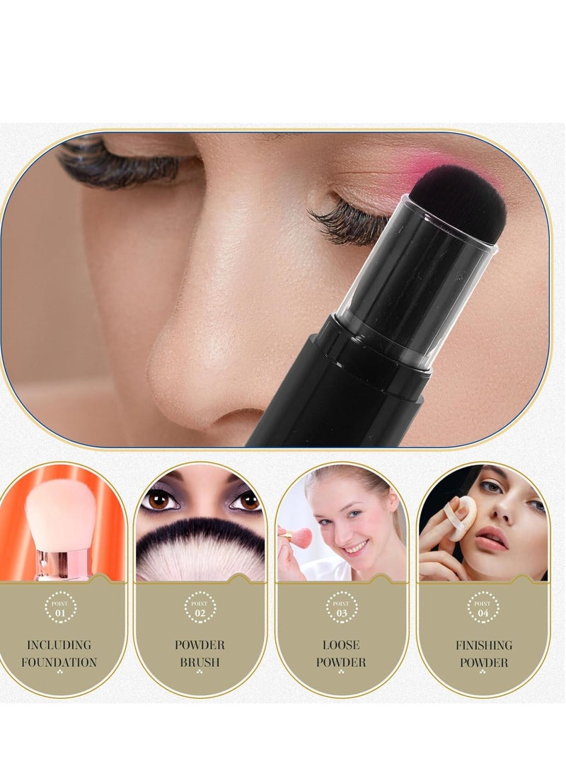 Beaupretty Retractable Blush Brush with Refillable Loose Powder Bottle Jars for Color Highlight Contour Blush Powder Cosmetics