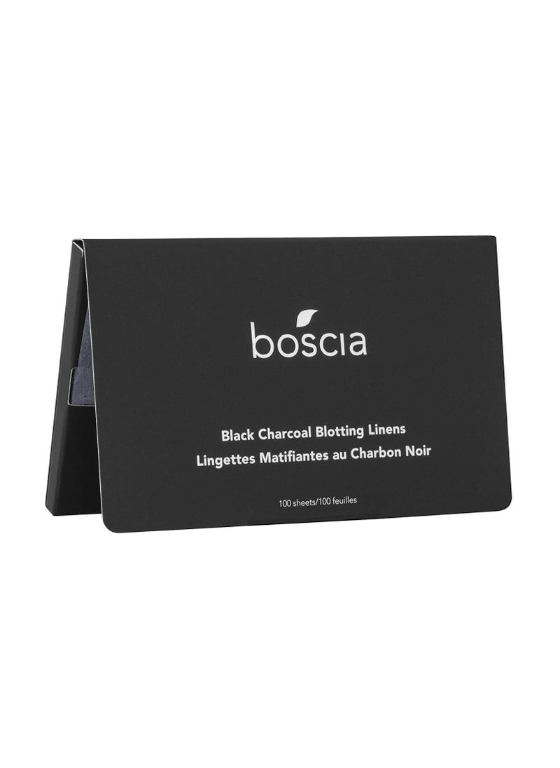 boscia Black Charcoal Blotting Linens - Vegan, Cruelty-Free, Natural Skin Care - Oil Blotting Sheets for Face - For Combination to Oily Skin Types - Travel Size - 100 Sheets