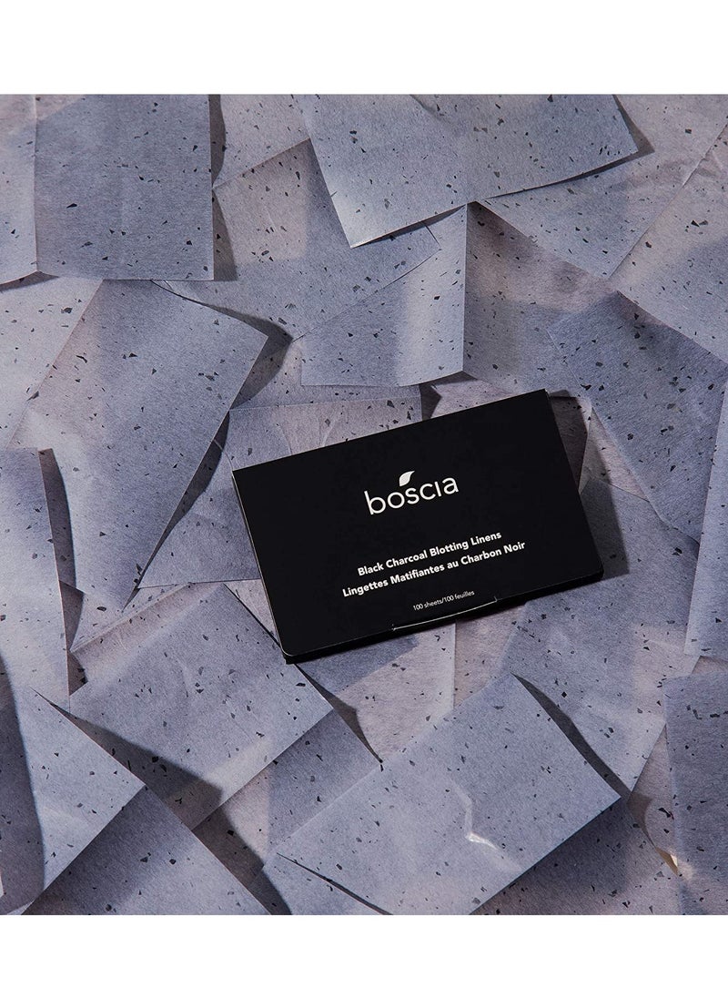 boscia Black Charcoal Blotting Linens - Vegan, Cruelty-Free, Natural Skin Care - Oil Blotting Sheets for Face - For Combination to Oily Skin Types - Travel Size - 100 Sheets