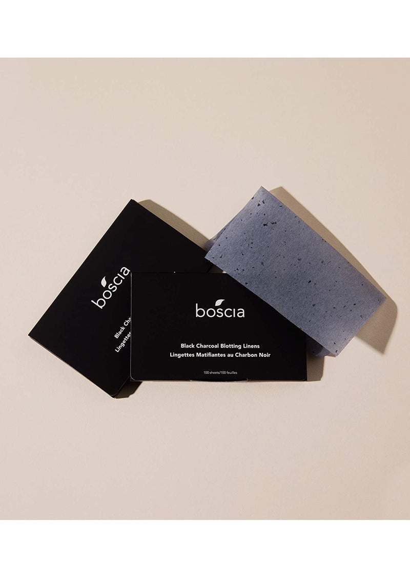 boscia Black Charcoal Blotting Linens - Vegan, Cruelty-Free, Natural Skin Care - Oil Blotting Sheets for Face - For Combination to Oily Skin Types - Travel Size - 100 Sheets