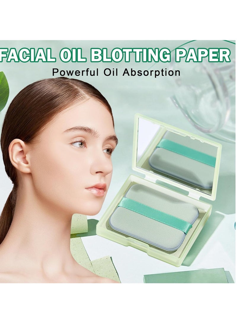 CAHIUYOA Oil Blotting Sheets for Face 100 Counts Oil Absorbing Sheets for Face,Blotting Papers for Oily Skin Face Oil Blotting Sheets with Mirror Case and Makeup Puff