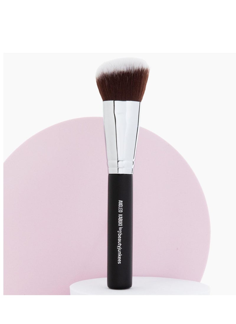 Beauty Junkees Angled Blush Brush for Cheeks – Bronzing Brush for Liquid, Cream, Mineral Powder Makeup Bronzer Contour Brush, Synthetic Kabuki Brush