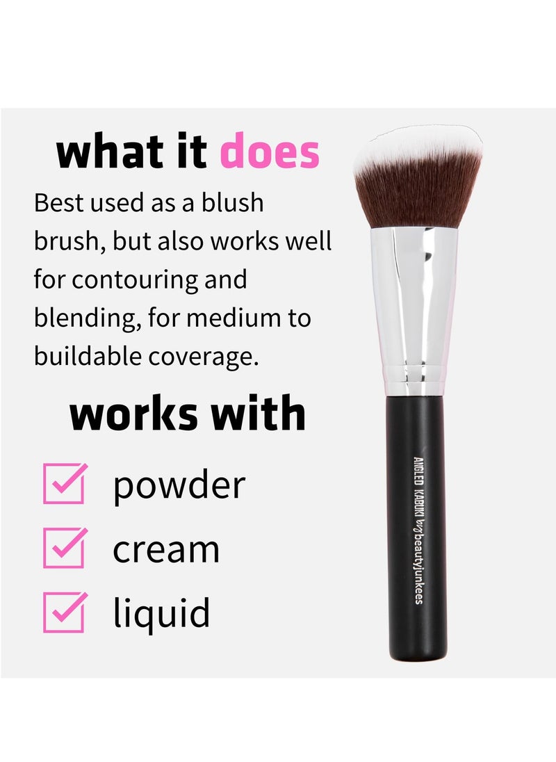 Beauty Junkees Angled Blush Brush for Cheeks – Bronzing Brush for Liquid, Cream, Mineral Powder Makeup Bronzer Contour Brush, Synthetic Kabuki Brush