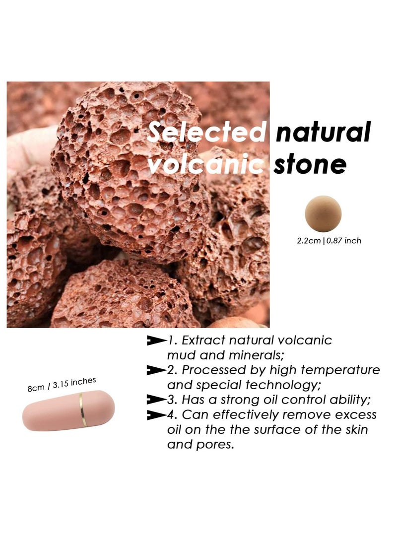 Oil-Absorbing Volcanic Face Roller, with Replaceable Stone Balls & EVA Carry Case, Reusable Facial Skincare Tool for At-Home or On-the-Go Massage, Instant Results Remove Excess Shiny