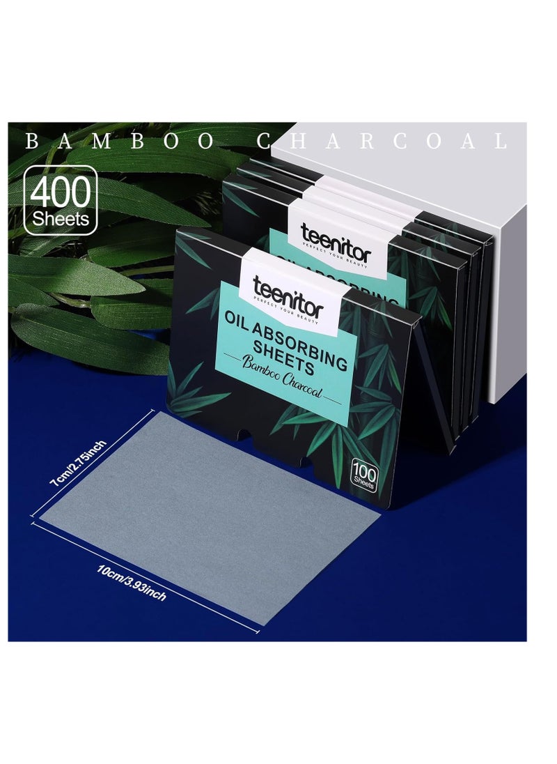 Teenitor 400 Counts Oil Blotting Papers for Face, Bamboo Charcoal Oil Absorbing Sheets for Oily Skin, Oil Blotting Sheets for Face, Oil Absorbent Pads Blotter Paper, Oil Face Wipes Large 10cmx7cm