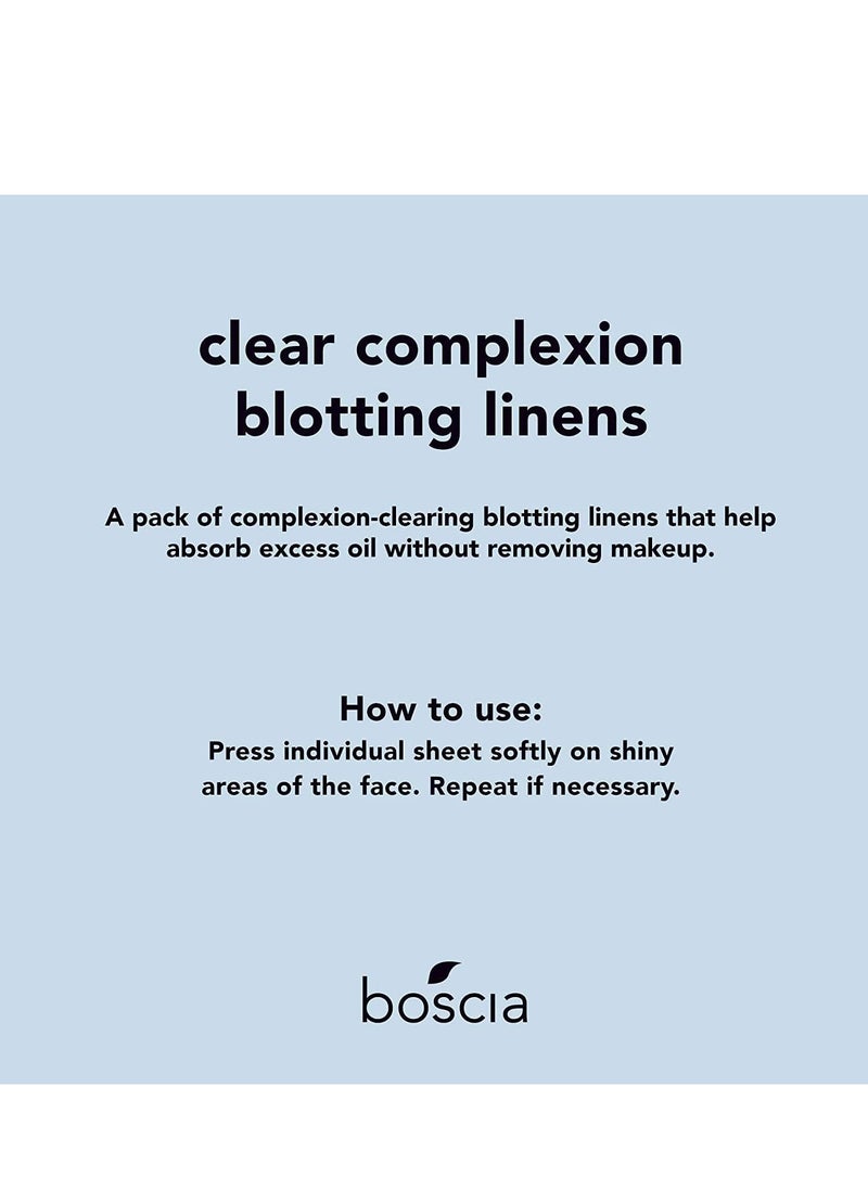 boscia Clear Complexion Blotting Linens - Vegan, Cruelty-Free, Natural Skin Care - Oil Blotting Sheets for Face - For Combination to Oily Skin Types - Travel Size - 100 Sheets