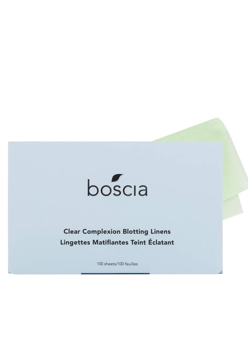 boscia Clear Complexion Blotting Linens - Vegan, Cruelty-Free, Natural Skin Care - Oil Blotting Sheets for Face - For Combination to Oily Skin Types - Travel Size - 100 Sheets