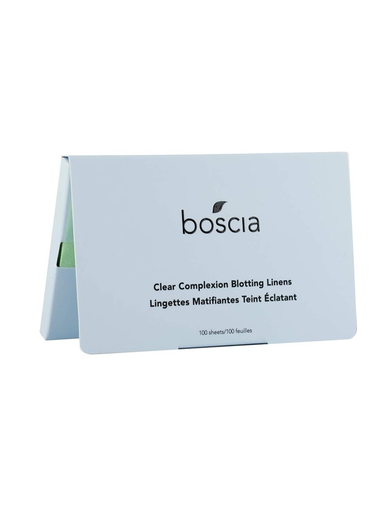 boscia Clear Complexion Blotting Linens - Vegan, Cruelty-Free, Natural Skin Care - Oil Blotting Sheets for Face - For Combination to Oily Skin Types - Travel Size - 100 Sheets