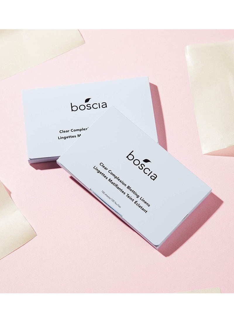 boscia Clear Complexion Blotting Linens - Vegan, Cruelty-Free, Natural Skin Care - Oil Blotting Sheets for Face - For Combination to Oily Skin Types - Travel Size - 100 Sheets