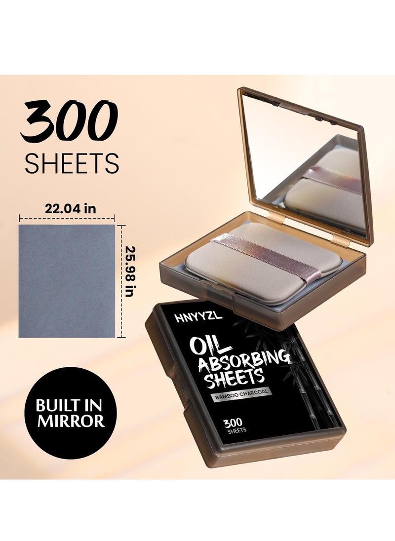 HNYYZL Blotting papers for Face,300pcs Oil blotting sheets,1 Portable box with Mirror & Makeup Puff,Makeup Friendly Oily Skin Shine Blotter,oil face wipes for Home Office School Travel